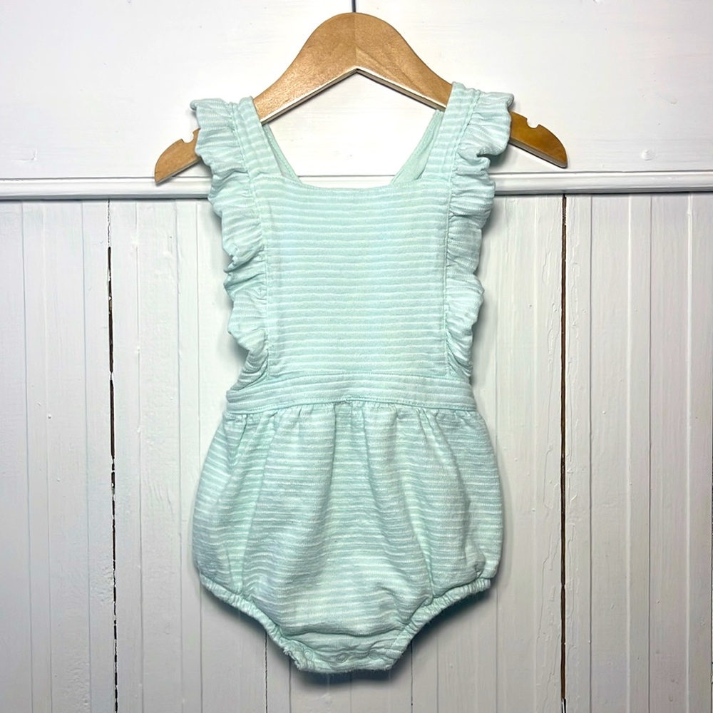 CAT & JACK EUC 100% Cotton Ruffle Striped Cross Back Adjustable Strap Bubble